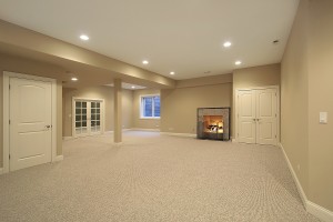 Basement with fireplace in new construction home